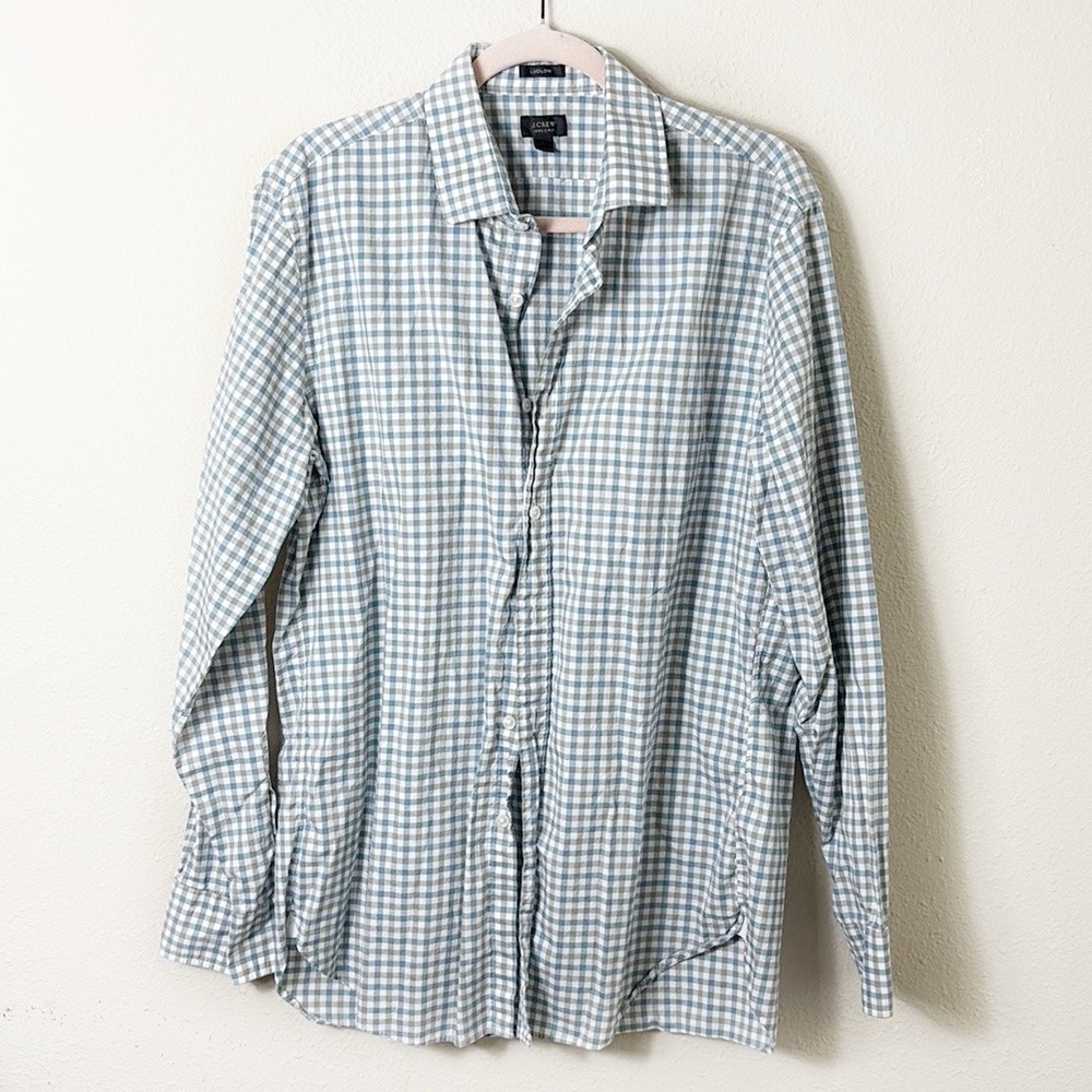J. Crew Ludlow 120’s 2 PLY Gingham Blue Grey Long Sleeve Button Down Shirt L